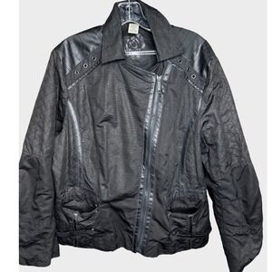 Olsen‎ Europe M/L Black Quilted Moto Jacket Faux Leather Trim Biker Style Women